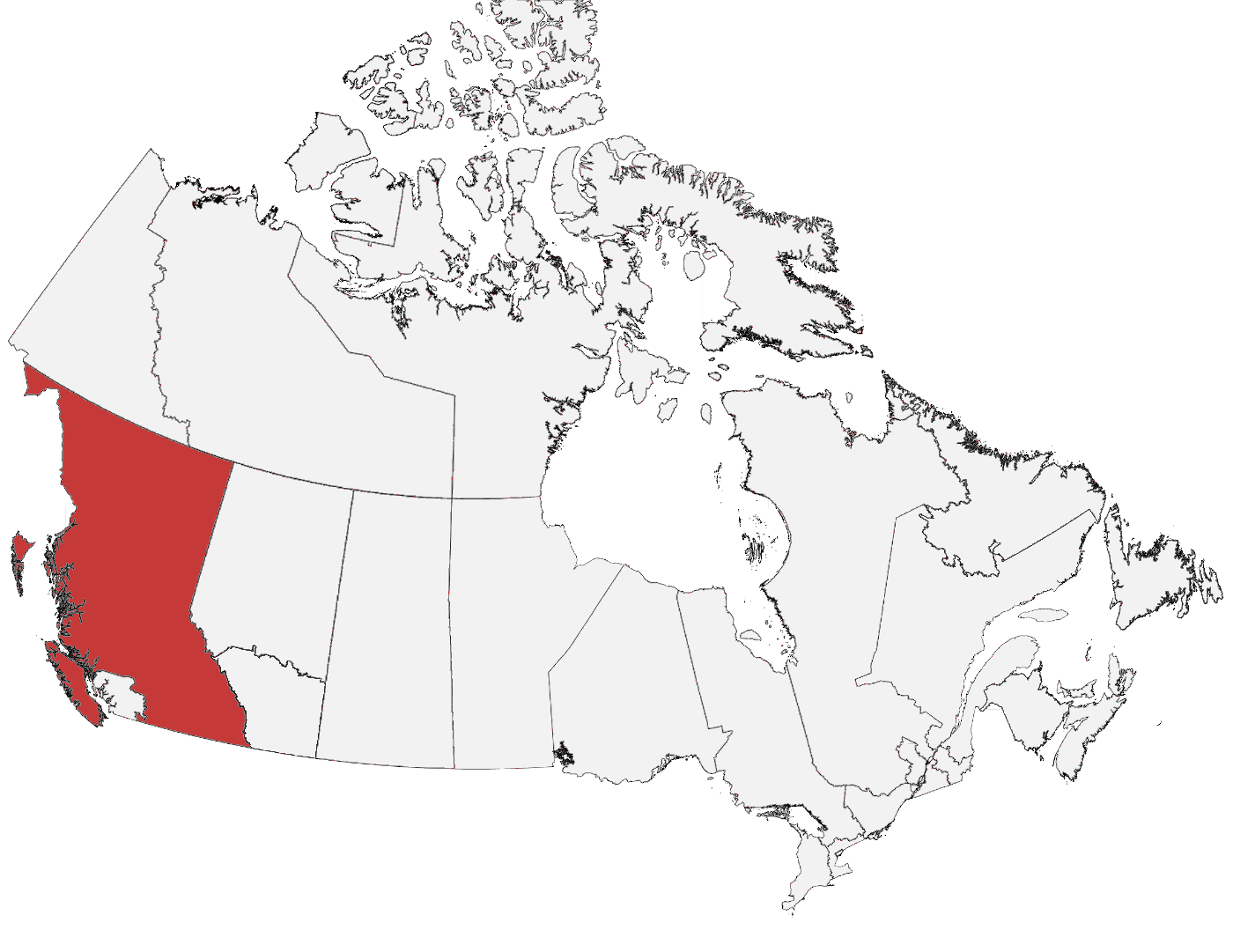 Area Code 250 Location on  Map