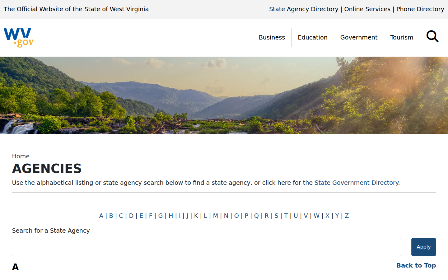WV.gov A to Z list of West Virginia state agencies with phone numbers and website links